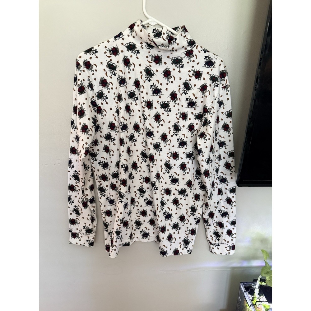 Christmas Bears Novelty Turtleneck Top Women Medium White Holiday Festive Cotton